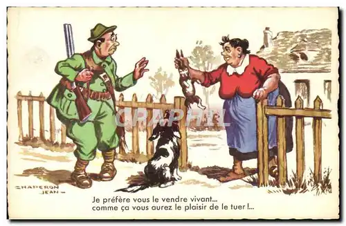 Ansichtskarte AK Fantaisie Humour Chasse Chasseur Chien Lapin Jean Chaperon