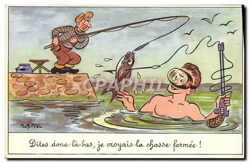 Cartes postales Fantaisie Humour Peche Pecheur Poisson