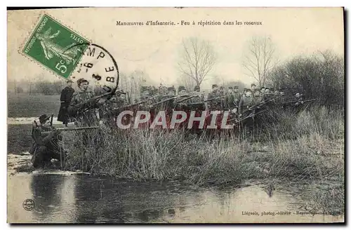 Cartes postales Militaria Manoeuvres d&#39infanterie Feu a repetition dans les roseaux