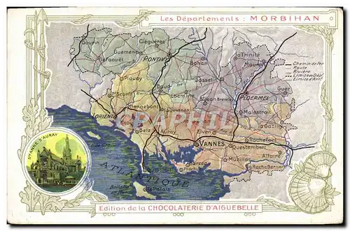 Cartes postales Carte Geographique Chocolaterie d&#39Aiguebelle Departement Morbihan Ste Anne d&#39Auray