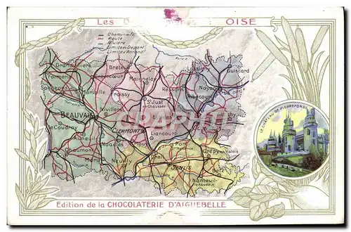 Ansichtskarte AK Carte Geographique Chocolaterie d&#39Aiguebelle Departement Oise Chateau de Pierrefonds