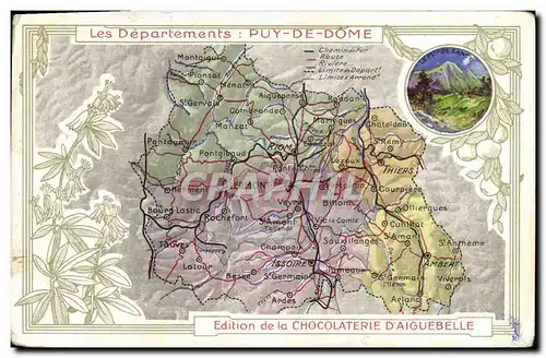 Ansichtskarte AK Carte Geographique Chocolaterie d&#39Aiguebelle Departement Puy de Dome Puy de Sancy