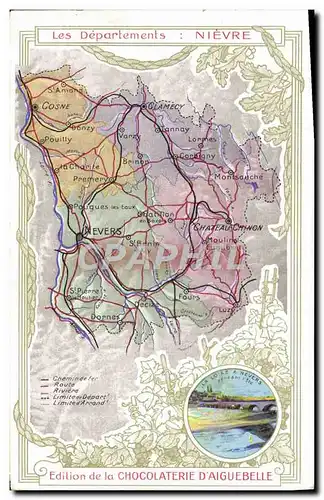 Cartes postales Carte Geographique Chocolaterie d&#39Aiguebelle Departement Nievre La Loire a Nevers