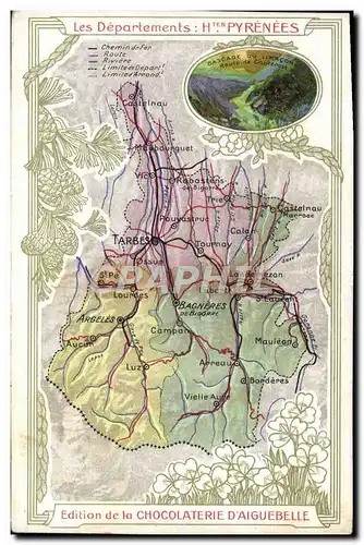 Ansichtskarte AK Carte Geographique Chocolaterie d&#39Aiguebelle Departement Hautes Pyrenees Cascade du Limacon R