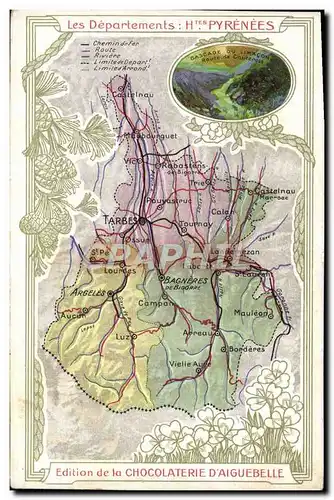 Cartes postales Carte Geographique Chocolaterie d&#39Aiguebelle Departement Hautes Pyrenees Cascade du Limacon R