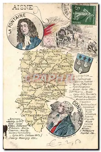 Cartes postales Carte Geographique Aisne Condorcet La Fontaine
