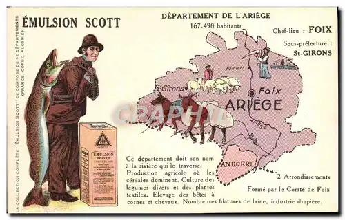 Cartes postales Carte Geographique Emulsion Scott Ariege Foix