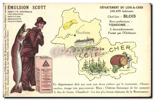 Cartes postales Carte Geographique Emulsion Scott Loir & Cher Blois