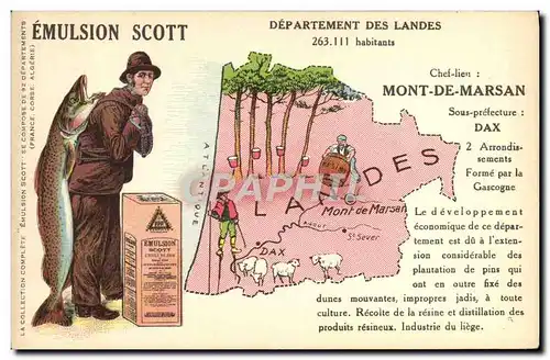 Cartes postales Carte Geographique Emulsion Scott Landes Mont de Marsan