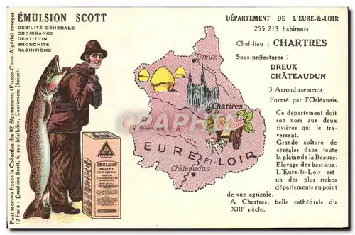 Cartes postales Carte Geographique Emulsion Scott Eure et Loir Chartres