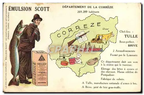 Cartes postales Carte Geographique Emulsion Scott Correze Tulle