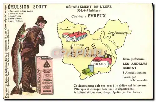 Cartes postales Carte Geographique Emulsion Scott Eure Evreux
