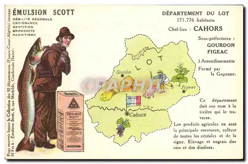 Cartes postales Carte Geographique Emulsion Scott Lot Cahors