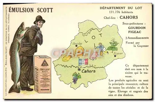 Cartes postales Carte Geographique Emulsion Scott Lot Cahors