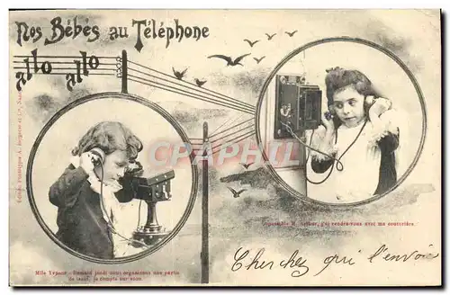 Ansichtskarte AK Telephone Les bebes au telephone