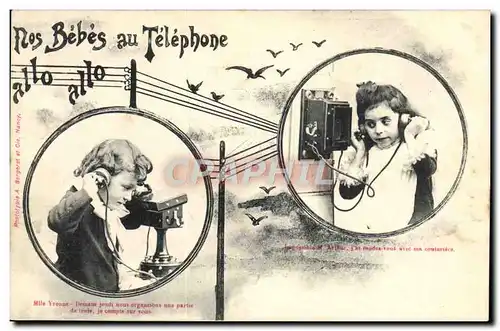 Ansichtskarte AK Telephone Les bebes au telephone