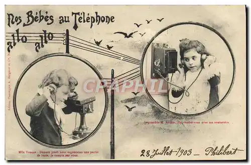 Ansichtskarte AK Telephone Les bebes au telephone