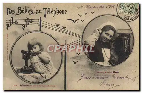 Ansichtskarte AK Telephone Les bebes au telephone