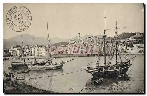 Cartes postales Bateau Menton La vieille ville et le port