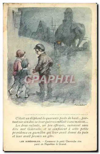 Ansichtskarte AK Illustrateur Poulbot Victor Hugo Les Miserables Gavroche Elephant