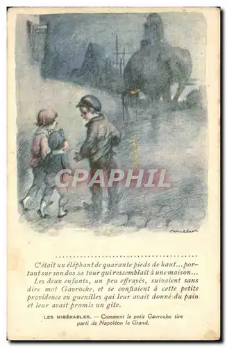 Cartes postales Illustrateur Poulbot Victor Hugo Les Miserables Gavroche Elephant