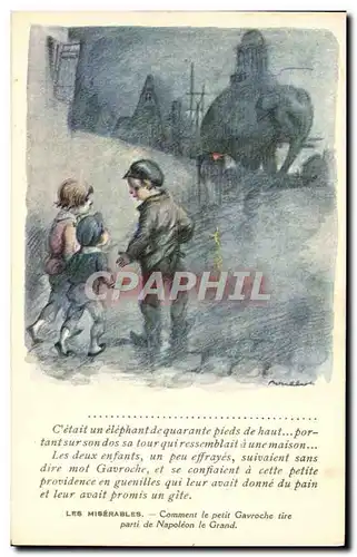 Cartes postales Illustrateur Poulbot Victor Hugo Les Miserables Elephant Gavroche