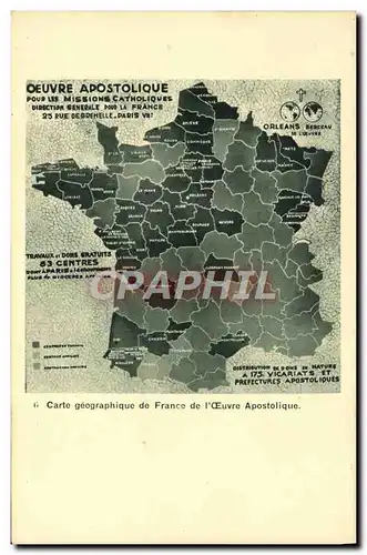 Ansichtskarte AK Carte geographique de France de l&#39oeuvre apostolique