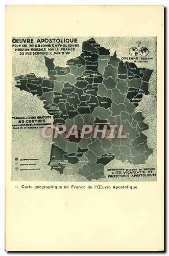 Cartes postales Carte geographique de France de l&#39oeuvre apostolique