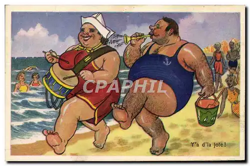 Cartes postales Fantaisie Illustrateur Femme Forte plage