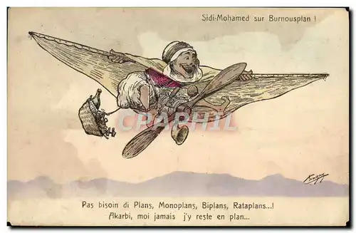 Cartes postales Fantaisie Illustrateur Afrique du Nord Sidi Mohame sur Burnousplan avion