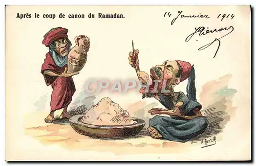 Ansichtskarte AK Fantaisie Illustrateur Afrique du Nord Apres le coup du Ramadan