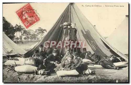 Cartes postales Militaria Camp de Chalons Interieur d&#39une tente