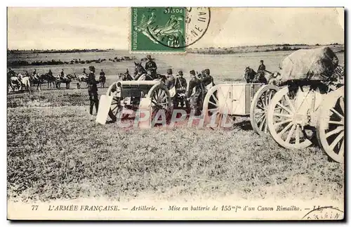 Cartes postales Militaria Artillerie Mise en batterie de 155 mm d&#39un canon Rimailho