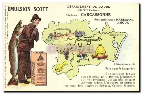 Cartes postales Emulsion Scott Poisson Departement Aude Carcassonne Narbonne Limoux