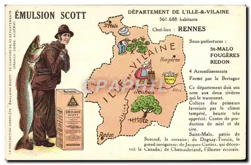 Cartes postales Emulsion Scott Poisson Departement Ille et Vilaine Rennes St Malo Fougeres Redon