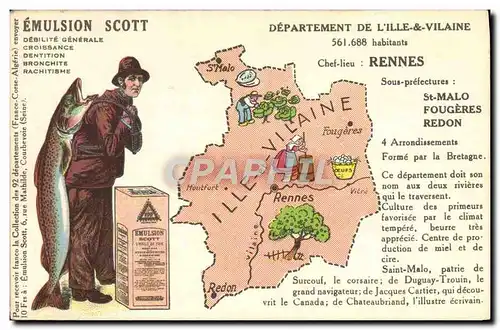 Cartes postales Emulsion Scott Poisson Departement Ille et Vilaine Rennes St malo Fougeres Redon