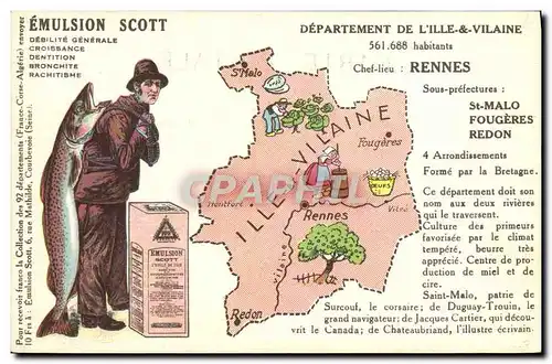 Cartes postales Emulsion Scott Poisson Departement Ille et Vilaine Rennes St Malo Fougeres Redon
