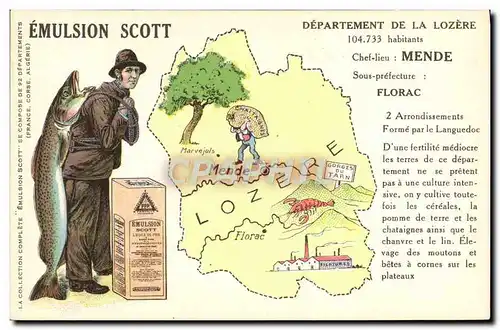 Cartes postales Emulsion Scott Poisson Departement Lozere Mende Florac