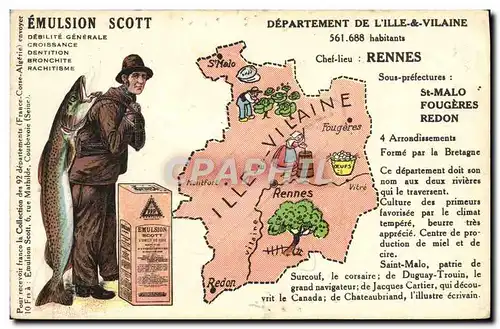 Cartes postales Emulsion Scott Poisson Departement Ille et Vilaine Rennes St malo Fougeres Redon