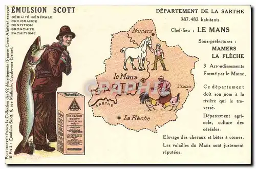 Cartes postales Emulsion Scott Poisson Departement Sarthe Le Mans Mamers La Fleche