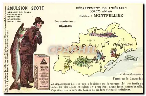 Cartes postales Emulsion Scott Poisson Departement Herault Montpellier Poisson Peche