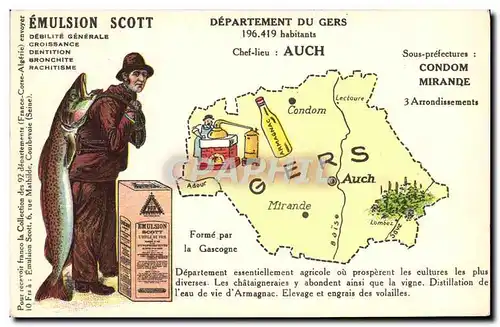 Cartes postales Emulsion Scott Poisson Departement Gers Auch Condom Mirande