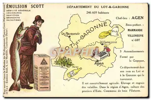 Cartes postales Emulsion Scott Poisson Departement Lot & Garonne Agen Marmande Villeneuve sur Lot