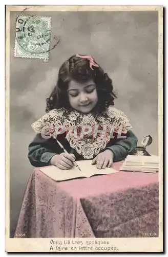 Cartes postales Fantaisie Enfant Ecriture Plume