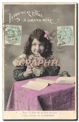 Cartes postales Fantaisie Enfant Ecriture Plume