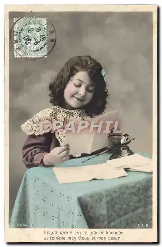 Cartes postales Fantaisie Enfant Ecriture Plume