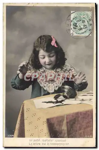 Cartes postales Fantaisie Enfant Ecriture Plume Encrier