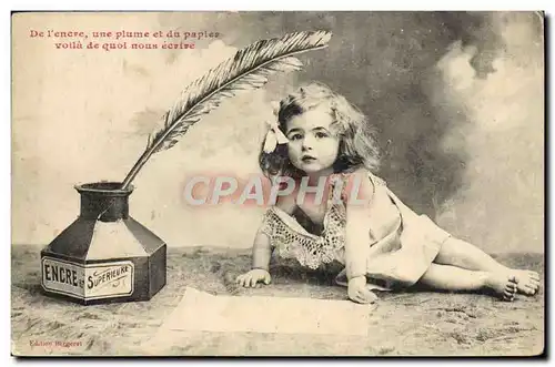 Cartes postales Fantaisie Enfant Ecriture Plume