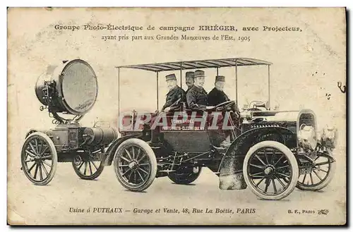 Cartes postales Groupe photo electrique de campagne Krieger avec projecteur Grandes Manoeuvres de l'Est Milit