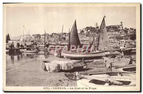 Ansichtskarte AK Bateau Peche Cannes Le port et la plage